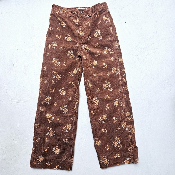Madewell Slim Emmett Wide Leg Cropped Floral Corduroy Zipper Choco Pants Sz 24 - Picture 3 of 13